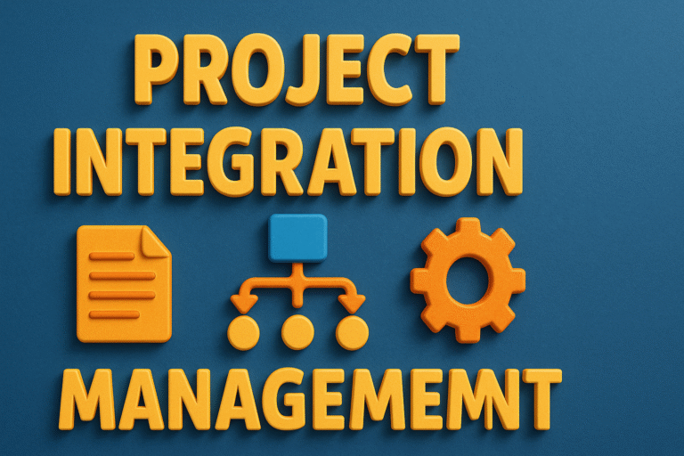 Project Integration Management concept illustrated, showing how different project elements, resources, and processes are coordinated and aligned into a unified strategy for successful delivery.