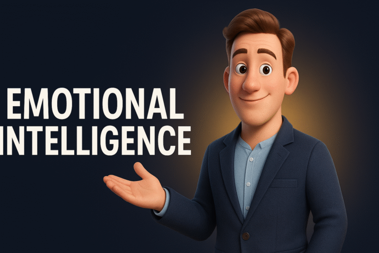 Illustration representing Emotional Intelligence skills such as self-awareness, empathy, communication, and resilience, applied in personal and professional life.