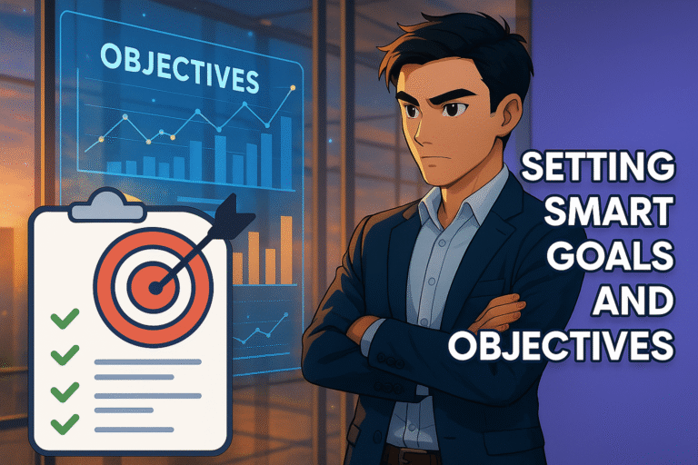 Illustration of SMART goals framework for success, highlighting Specific, Measurable, Achievable, Relevant, and Time-bound objectives, designed to help individuals achieve more in life and reach personal and professional goals.
